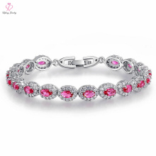 Custom China Made Italy Women Gemstone Plated Platinum Bracelet, Tennis Jewelry Diamond Crystal Sun Plated Platinum Bracelet